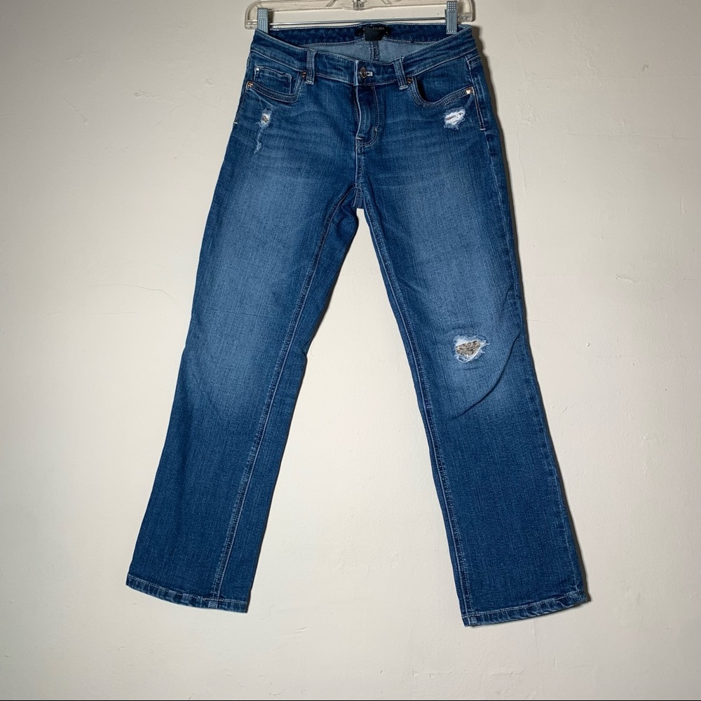 White House Black Market crop straight leg sequin destressed feel beautiful jean